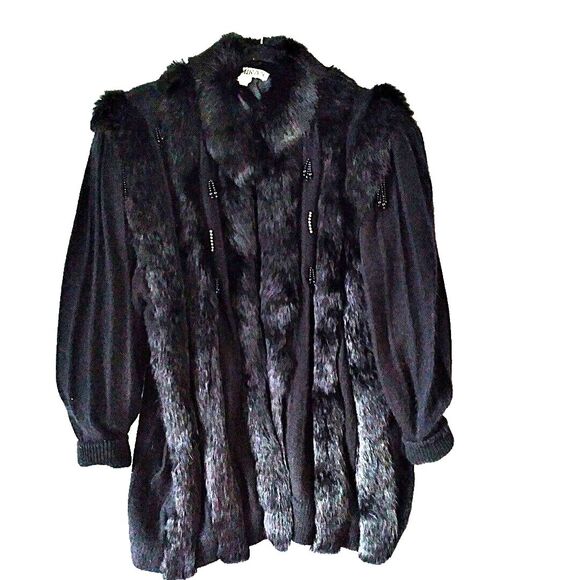 Vtg Kamiran Womens Mob Wife Lux Angora Blend Beaded Cardigan Sweater Black M - Picture 1 of 9